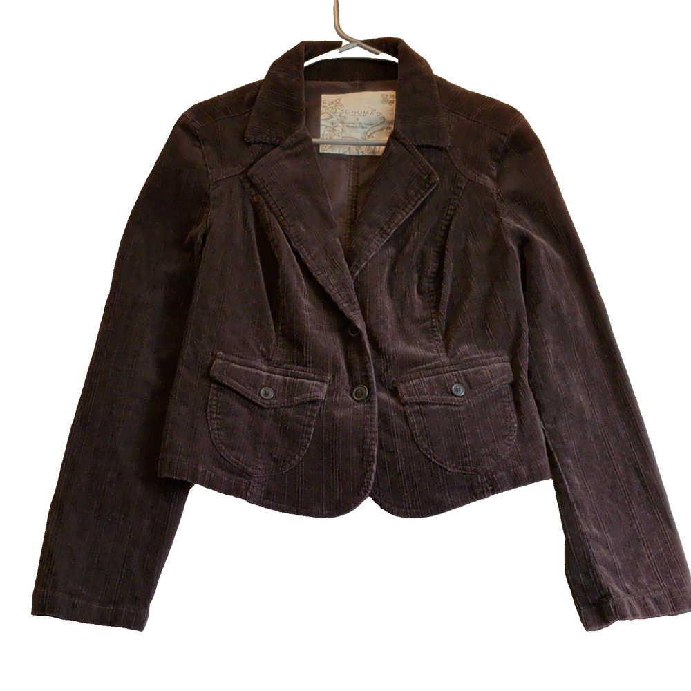 Y2K Sonoma Womens Cropped Blazer Brown Dark Academia Whimsigoth Corduroy Sz S